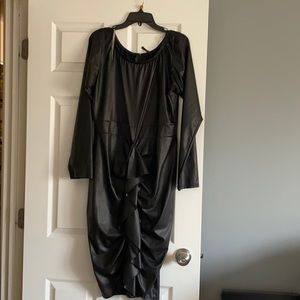 Faux leatherette black midi dress